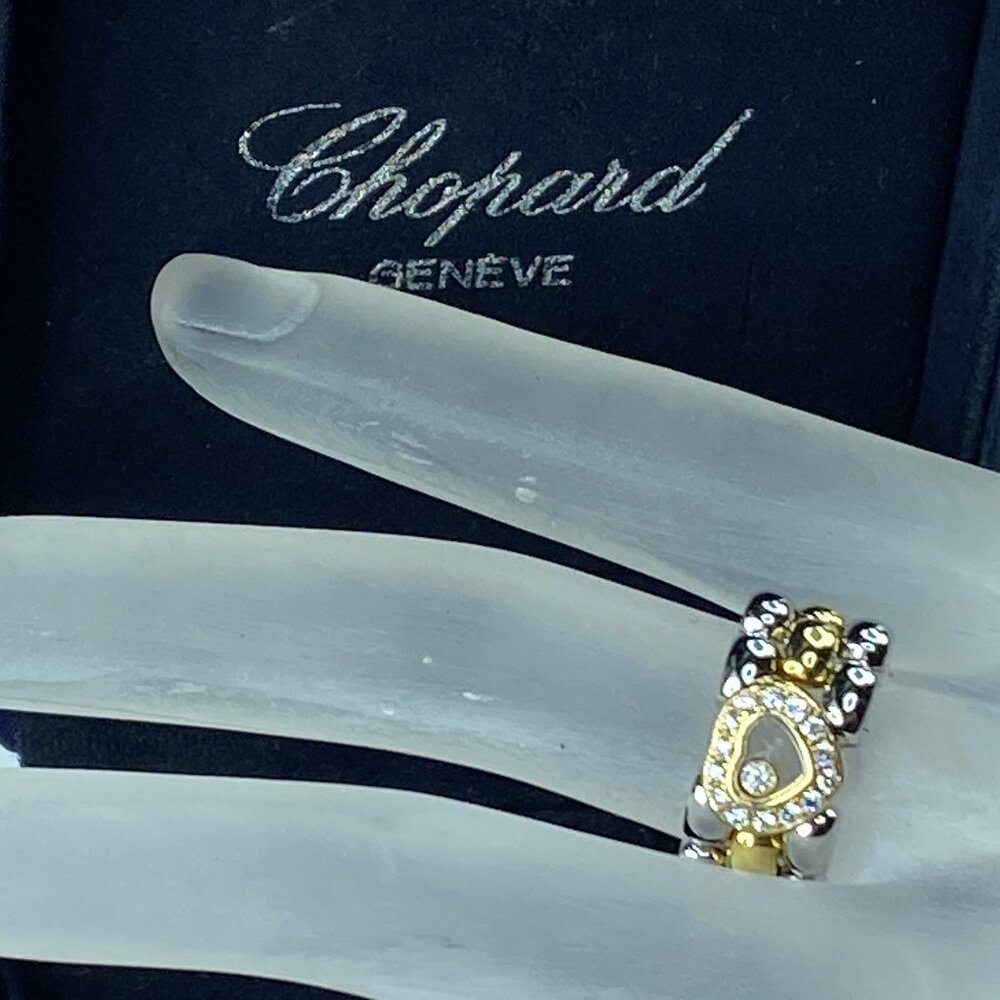 18kt. Yellow Gold & Steel Chopard Ring with Moving Happy Diamond w/box s7 JR157